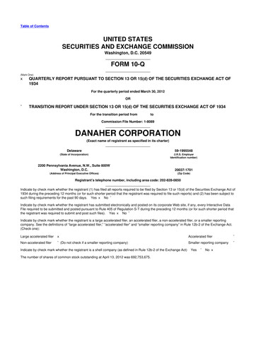 Thumbnail Danaher 10-Q Quarterly Report FY2012 