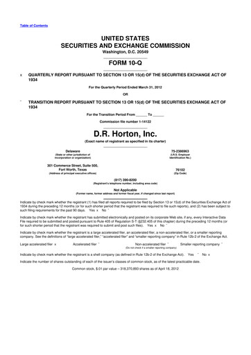 Thumbnail D. R. Horton
 10-Q Quarterly Report FY2012 