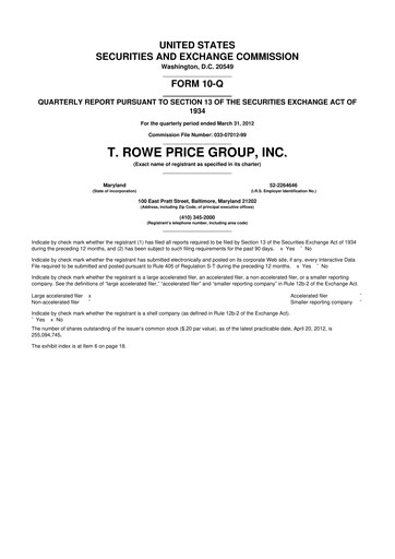 Thumbnail T. Rowe Price
 10-Q Quarterly Report FY2012 