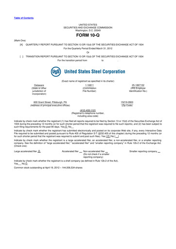 Thumbnail U.S. Steel
 10-Q Quarterly Report FY2012 