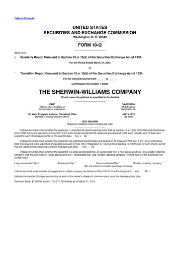 Thumbnail Sherwin-Williams 10-Q Quarterly Report FY2012 