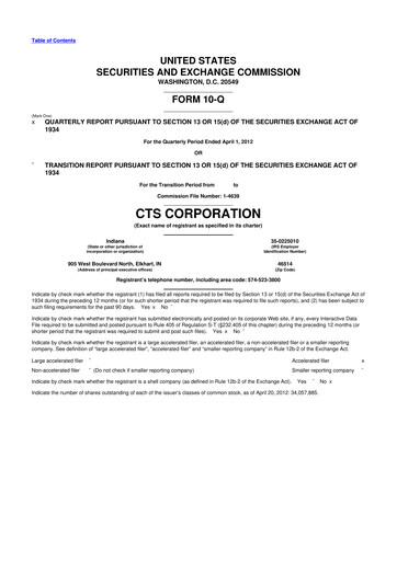 Miniature CTS Corporation 10-Q Rapport trimestriel 2012 