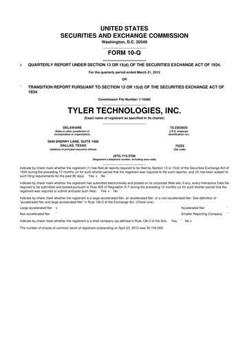 Thumbnail Tyler Technologies
 10-Q Quarterly Report FY2012 