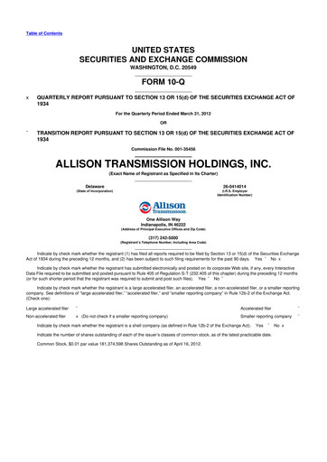 Thumbnail Allison Transmission
 10-Q Quarterly Report FY2012 
