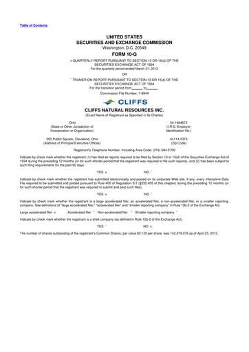 Thumbnail Cleveland-Cliffs 10-Q Quarterly Report FY2012 