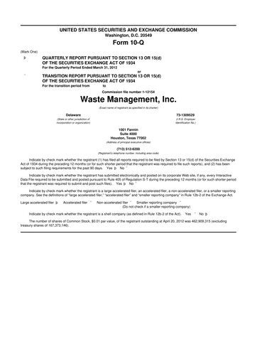 Thumbnail Waste Management 10-Q Quarterly Report FY2012 