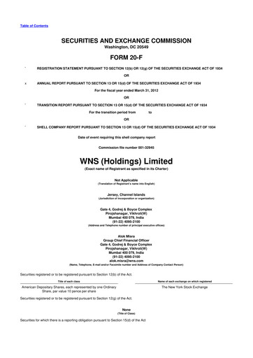 Miniature WNS 20-F Rapport annuel 