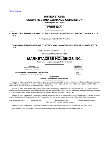 Thumbnail MarketAxess
 10-Q Quarterly Report FY2012 