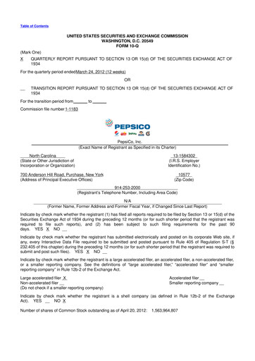 Thumbnail Pepsico 10-Q Quarterly Report FY2012 