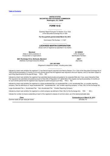 Thumbnail Lockheed Martin 10-Q Quarterly Report FY2012 