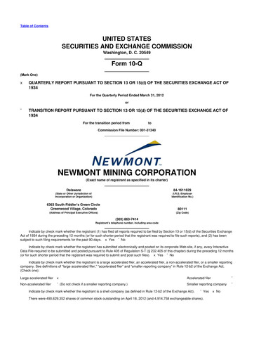 Thumbnail Newmont 10-Q Quarterly Report FY2012 