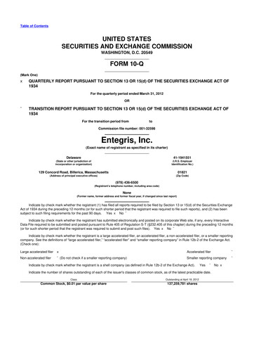 Vorschaubild Entegris 10-Q Quartalsbericht 2012 