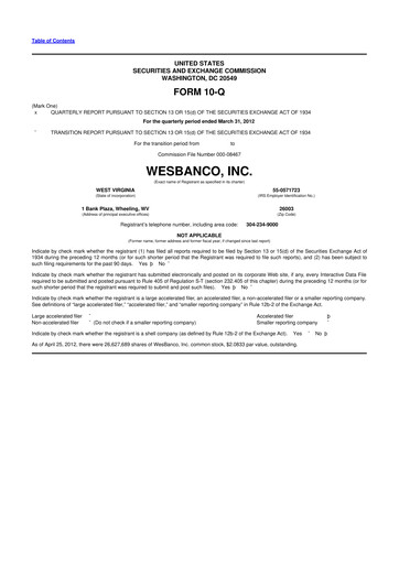 Thumbnail WesBanco 10-Q Quarterly Report FY 