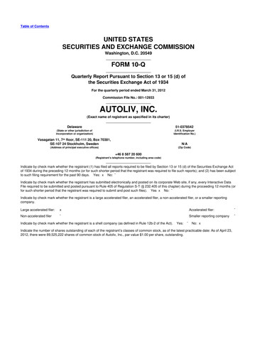 Vorschaubild Autoliv 10-Q Quartalsbericht 2012 