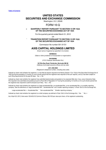 Vorschaubild AXIS Capital
 10-Q Quartalsbericht 2012 