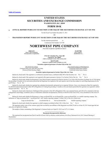 Thumbnail Northwest Pipe Company
 10-K Annual Report 2011