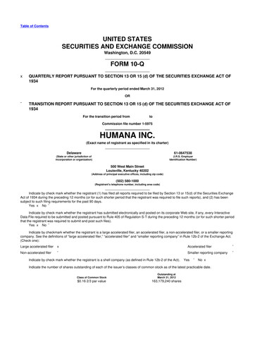 Thumbnail Humana 10-Q Quarterly Report FY2012 