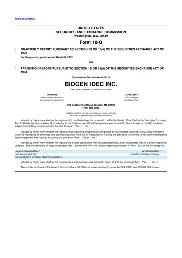 Thumbnail Biogen 10-Q Quarterly Report FY2012 