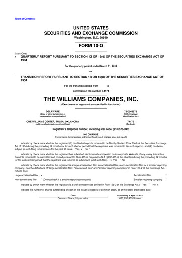 Thumbnail Williams Companies
 10-Q Quarterly Report FY2012 