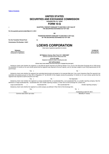 Thumbnail Loews Corporation
 10-Q Quarterly Report FY2012 