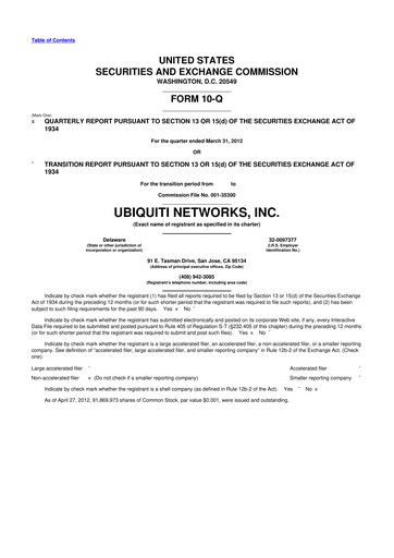 Thumbnail Ubiquiti 10-Q Quarterly Report FY2012 