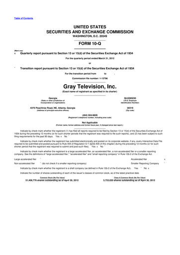 Thumbnail Gray Media
 10-Q Quarterly Report FY2012 