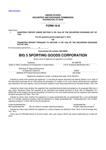 Thumbnail Big 5 Sporting Goods 10-Q Quarterly Report FY2012 