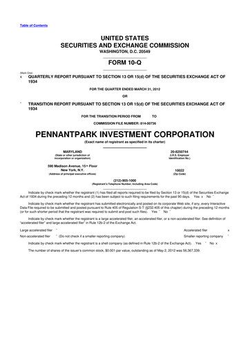 Thumbnail PennantPark Investment 10-Q Quarterly Report FY 