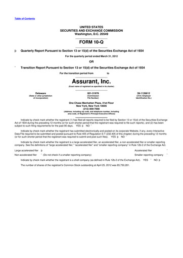 Thumbnail Assurant 10-Q Quarterly Report FY2012 