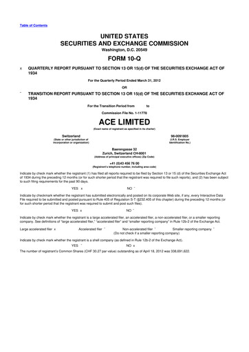 Vorschaubild Chubb 10-Q Quartalsbericht 2012 