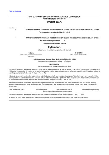 Thumbnail Xylem 10-Q Quarterly Report FY2012 