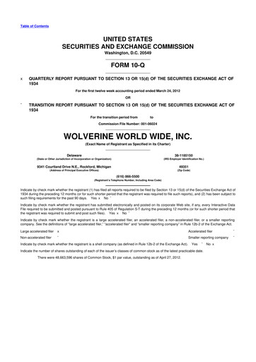 Thumbnail Wolverine World Wide
 10-Q Quarterly Report FY2012 