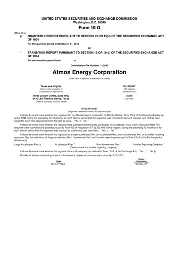 Thumbnail Atmos Energy 10-Q Quarterly Report FY2012 