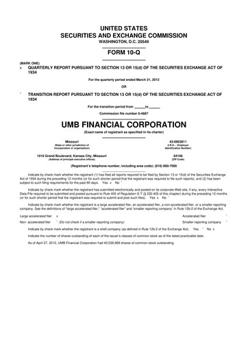 Thumbnail UMB Financial 10-Q Quarterly Report FY2012 