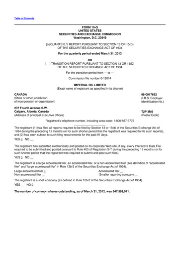 Vorschaubild Imperial Oil
 10-Q Quartalsbericht 2012 