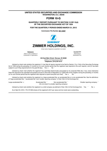 Thumbnail Zimmer Biomet 10-Q Quarterly Report FY2012 