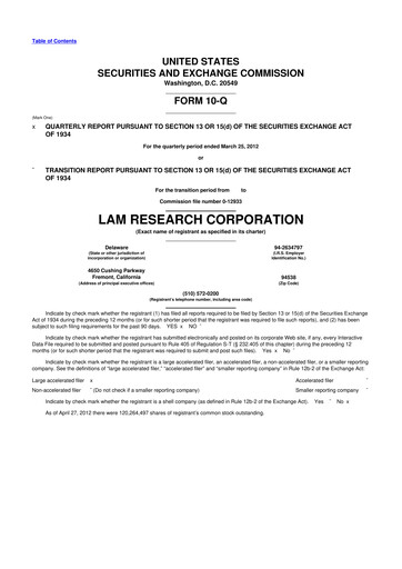 Thumbnail Lam Research 10-Q Quarterly Report FY2012 