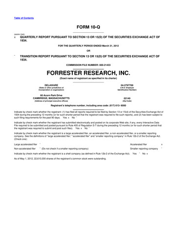 Vorschaubild Forrester Research
 10-Q Quartalsbericht 2012 