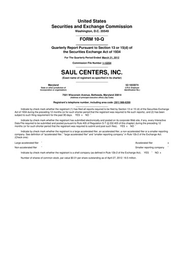 Thumbnail Saul Centers 10-Q Quarterly Report FY2012 