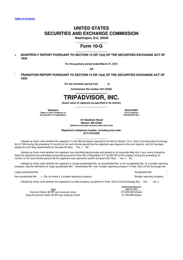 Miniature TripAdvisor 10-Q Rapport trimestriel 2012 