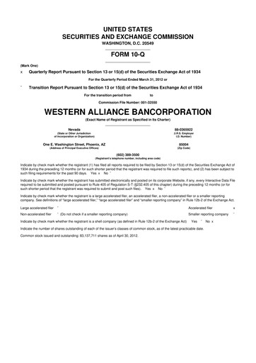Thumbnail Western Alliance Bancorporation
 10-Q Quarterly Report FY2012 
