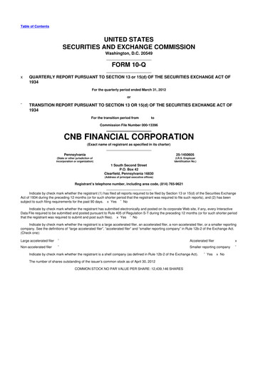 Thumbnail CNB Financial Corp 10-Q Quarterly Report FY2012 