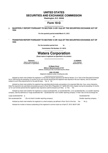 Thumbnail Waters Corporation 10-Q Quarterly Report FY2012 