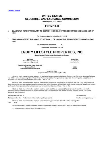 Thumbnail Equity LifeStyle Properties 10-Q Quarterly Report FY2012 