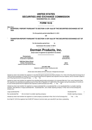 Thumbnail Dorman Products 10-Q Quarterly Report FY2012 