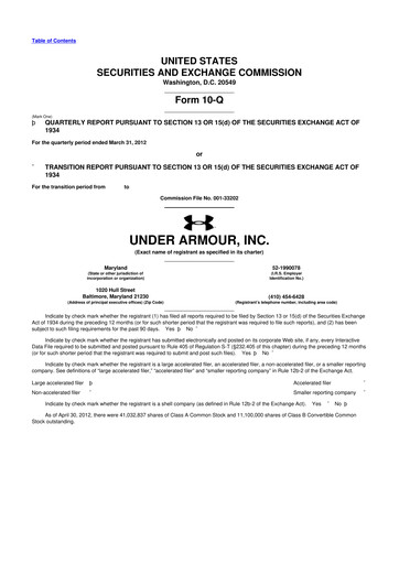 Thumbnail Under Armour
 10-Q Quarterly Report FY2012 