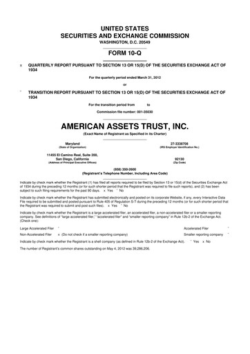 Thumbnail American Assets Trust
 10-Q Quarterly Report FY2012 