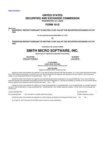 Miniature Smith Micro Software
 10-Q Rapport trimestriel 2012 
