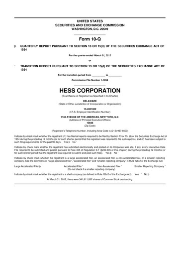 Thumbnail Hess 10-Q Quarterly Report FY2012 