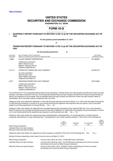 Thumbnail Alliant Energy 10-Q Quarterly Report FY 